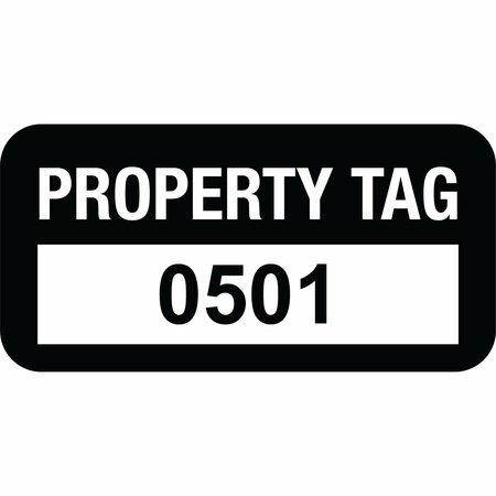 LUSTRE-CAL Property ID Label PROPERTY TAG Polyester Black 1.50in x 0.75in  Serialized 0501-0600, 100PK 253772Pe1K0501